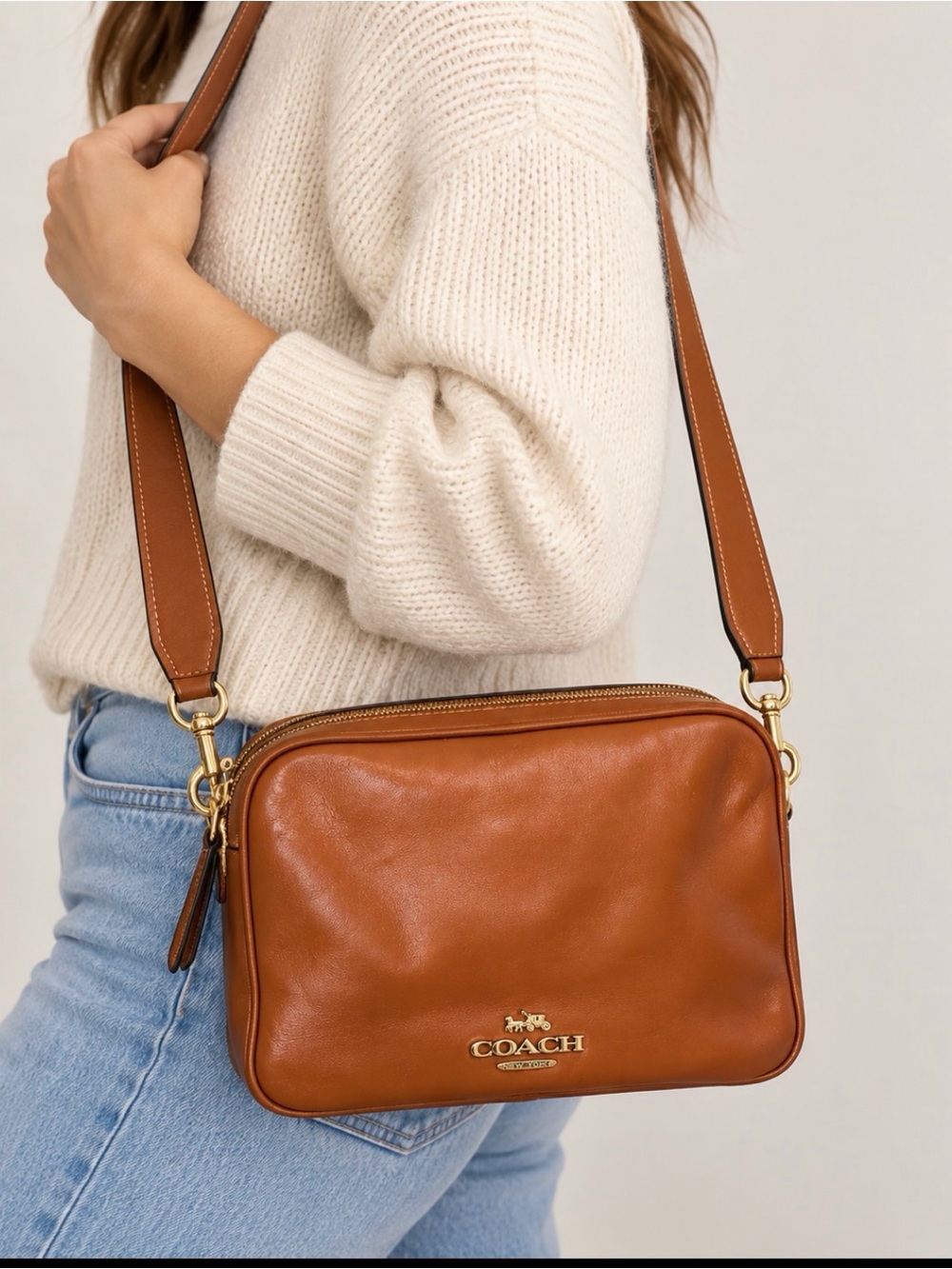 Coach Carey Crossbody Bag Cinnamon Gold Leather CEB28